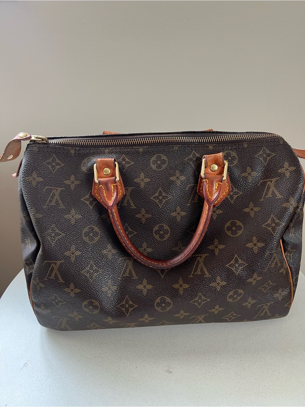 Louis Vuitton Monogram Speedy Satchel in Dark Brown and Cognac Trim - Picture 2 of 9